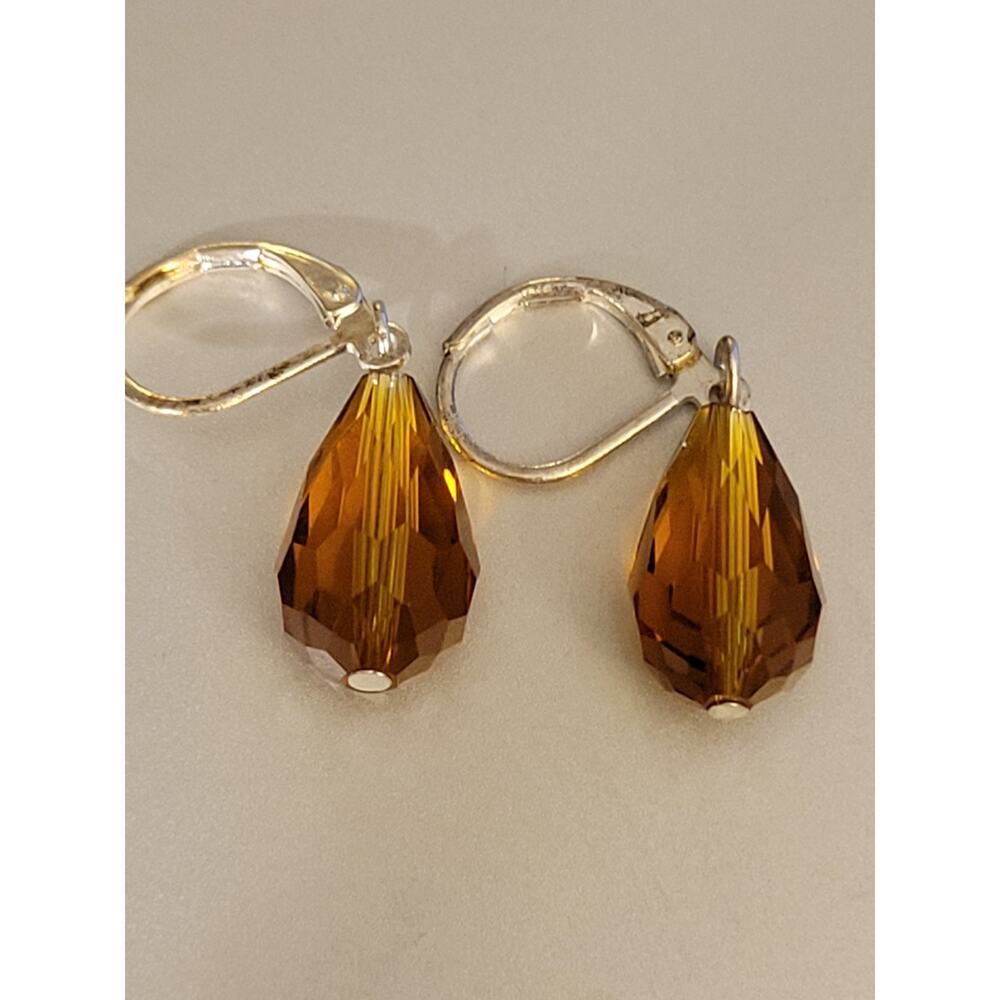Dangling leverback Brown crystal Drop Earrings